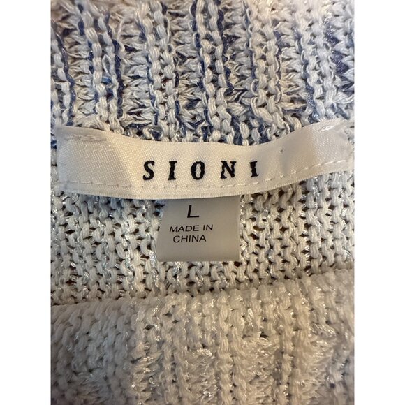Sioni Womens Blue & White Striped Knit Sweater L Acrylic Polyester - Picture 2 of 8